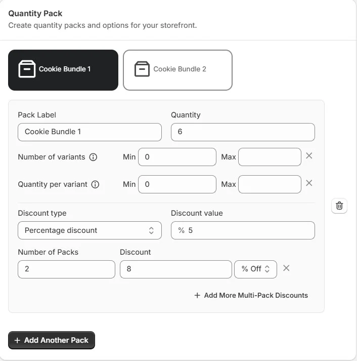 Crea pacchetti di quantità per i tuoi pacchetti di prodotti da forno su Shopify