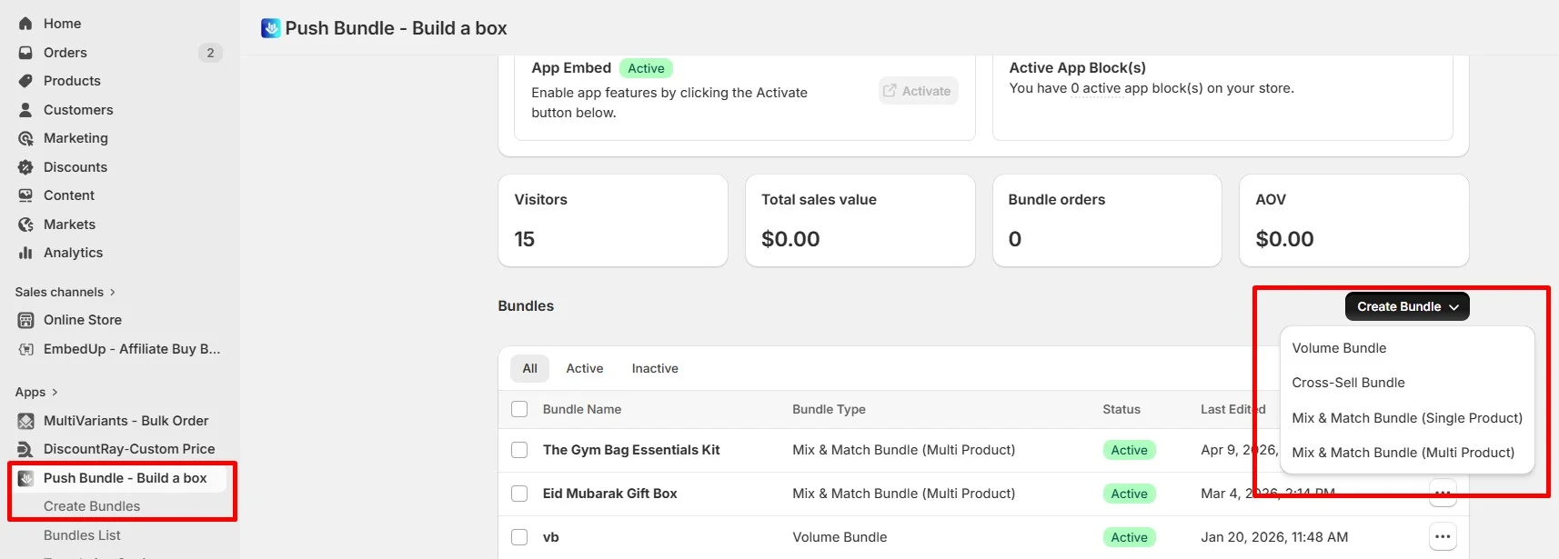 create bundles with pushbundle